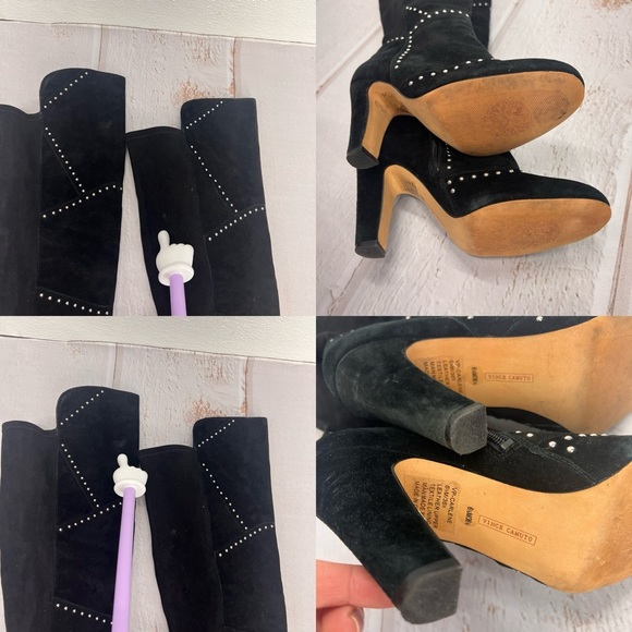 VINCE CAMUTO Carlene Black Embellished Leather Suede Over The Knee Boots 6 1/2M - Picture 15 of 17